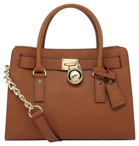 michael kors hamilton brown gold|Hamilton medium leather satchel.